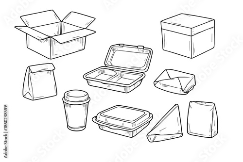 Food Packaging Assortment - Black and White Line Art