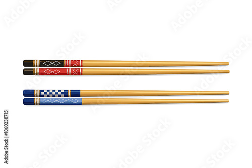 Four Chopsticks Arranged Horizontally on a Gray Surface