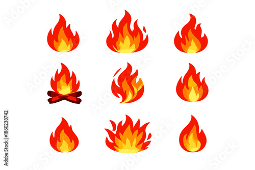 Set of stylized fire icons in warm colors