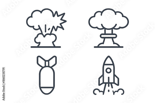 Explosion, Mushroom Cloud, Bomb, and Rocket Icons