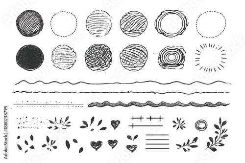 Hand-drawn doodle elements and textures
