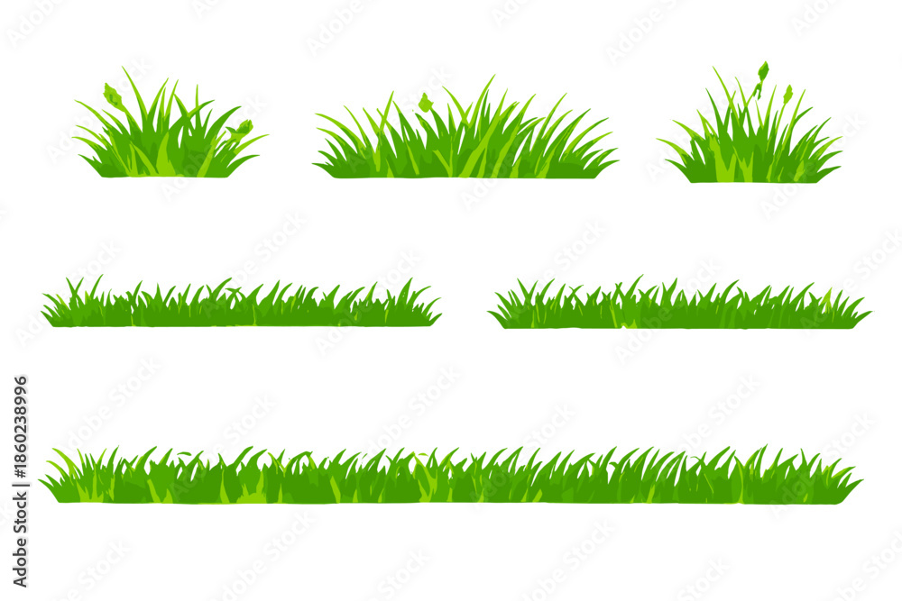 Obraz premium Green Grass Elements Isolated on Gradient Background