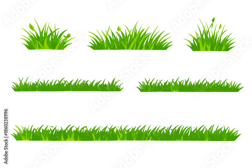 Green Grass Elements Isolated on Gradient Background