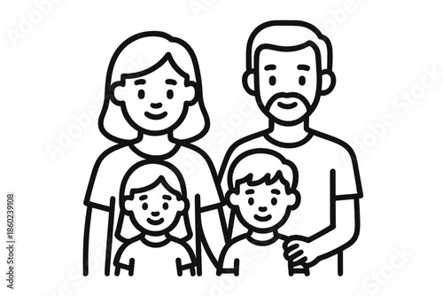 Cartoon family of four with parents and two children