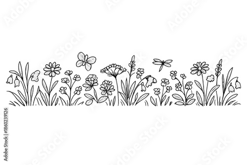 Whimsical Wildflowers and Insects Border
