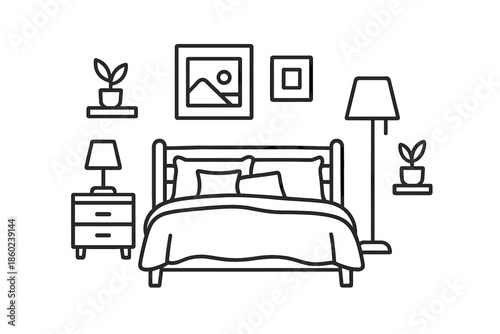 Minimalist Bedroom Outline Icon Set