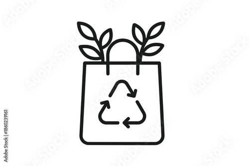 Eco-friendly shopping bag with recycling symbol and leaves