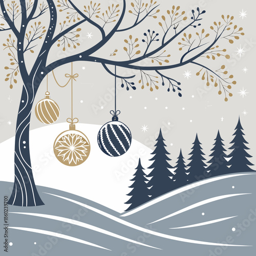 winter landscape with christmas tree