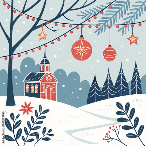 winter landscape with christmas tree