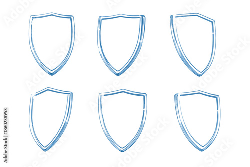 Six glowing blue shields arranged in two rows