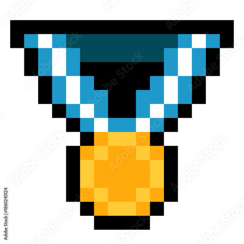 Pixel style gold medal symbolizing success, achievement and rewards. Ideal for games, apps, gamification systems, productivity tools, education platforms, fintech products and digital marketing