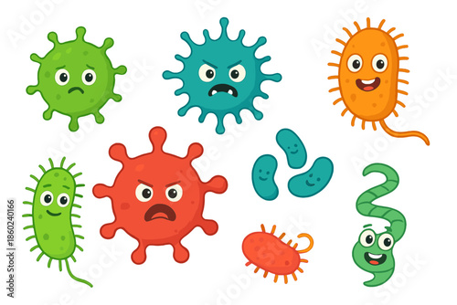 Cartoon Viruses and Bacteria with Faces