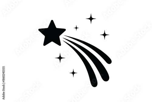 Black shooting star with trails on a gray background
