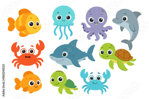 Cute cartoon ocean animals