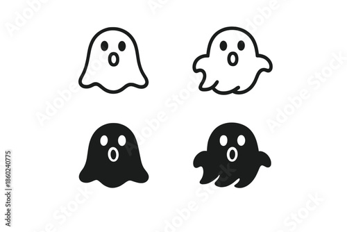 Four cartoon ghost icons on a grey background