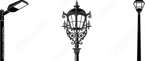 lamp post silhouette vector on white background