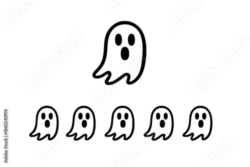 Spooky Ghosts in a Row with a Larger Ghost Above