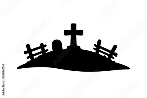Silhouette of a graveyard with a cross
