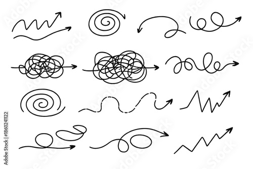 Set of hand-drawn arrow illustrations with various paths