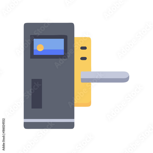 Digital door lock illustration with smart home integration concept