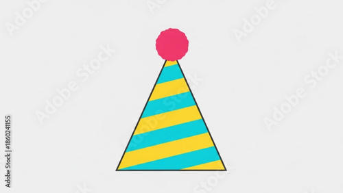 Colorful striped party hat with pink pom pom on white background for celebrations