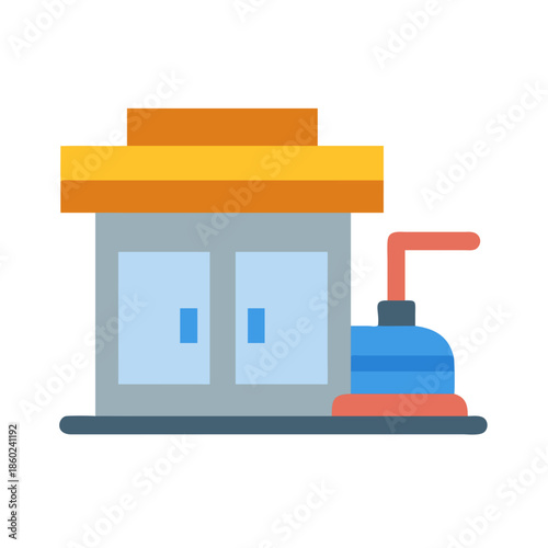 Gas station cartoon icon with simple style illustration design