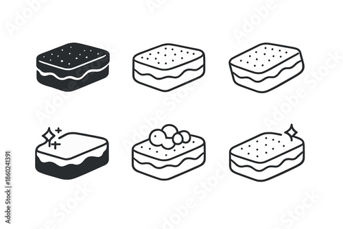 Set of six isometric cleaning sponges with different effects