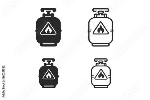 Four gas cylinder icons with fire hazard symbol
