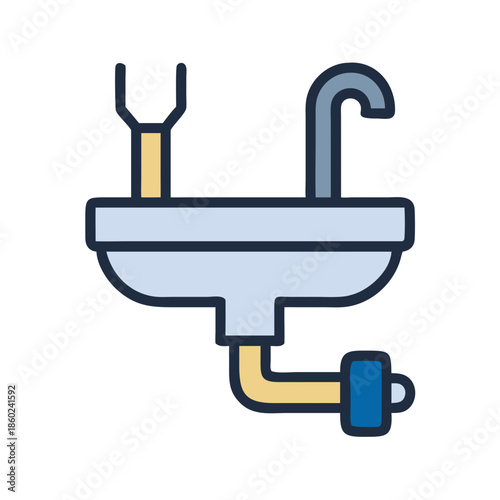 Flat design illustration of bathroom sink with plumbing system