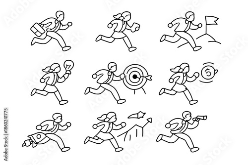 Business People Running with Icons Representing Success and Goals