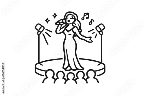 Singer on stage with audience and spotlights