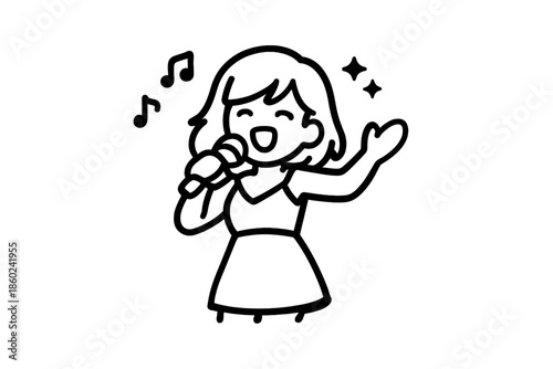 Person singing into a microphone with musical notes and sparkles