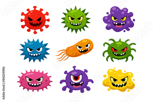 Cartoon Viruses and Bacteria with Angry Faces