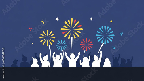 People celebrating with colorful fireworks sparklers at night event party