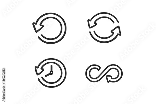 Set of Four Circular Arrows and Infinity Symbol Icons