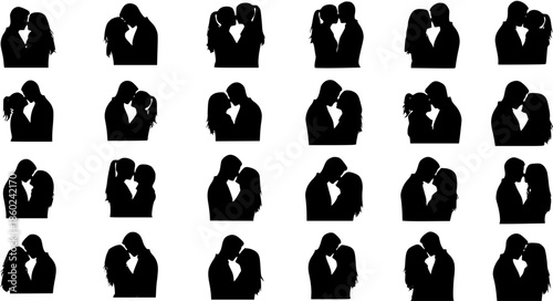Love and Romance Couples Silhouettes Vector Art Collection for Relationships, Dating, Weddings, and Valentine's Day - Minimalist Black Icons