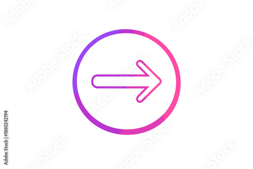 Neon right arrow inside a circle on a gradient background