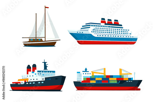 Four types of ships on a dark, glowing background