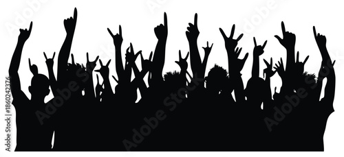 crowd silhouette hands up rock on signs concert gestures