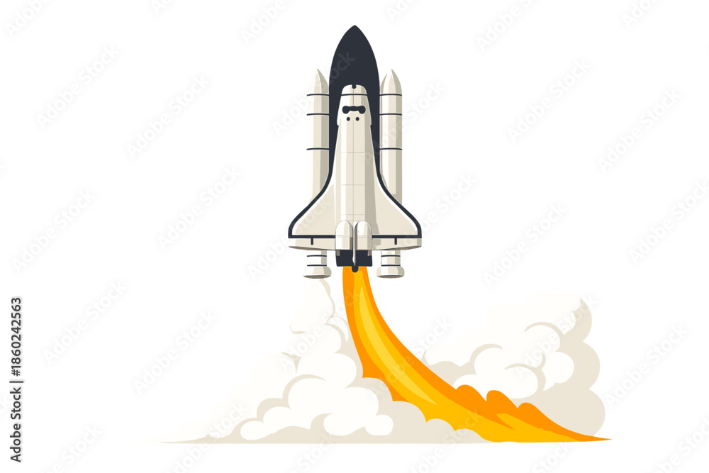 Fototapeta premium Space Shuttle Launching with Flame and Smoke