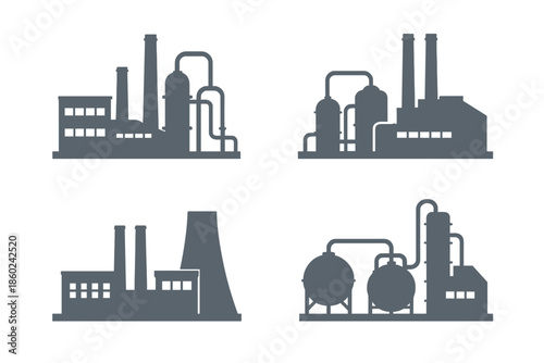 Industrial Factory Silhouettes on Dark Background