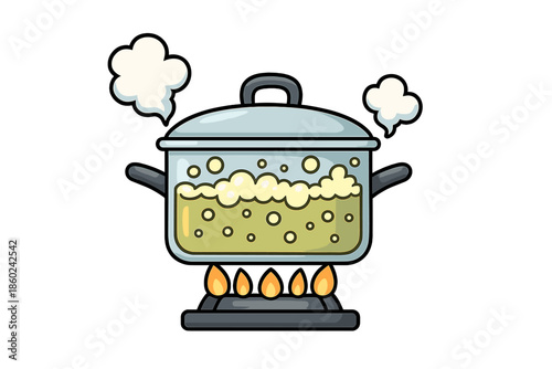 Cartoon pot of boiling liquid on a stove