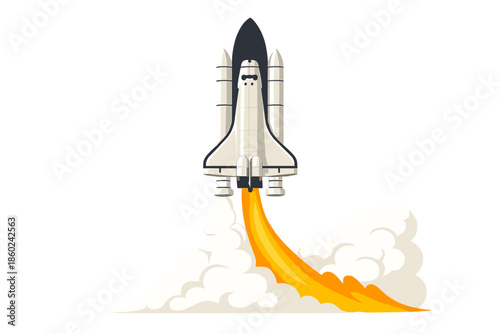 Space Shuttle Launching with Flame and Smoke