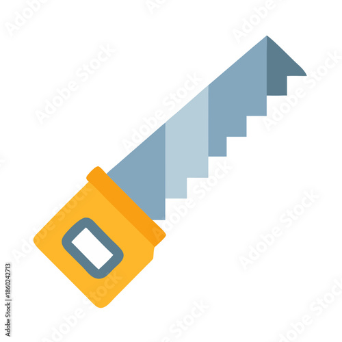 Isolated hand saw with a yellow handle icon
