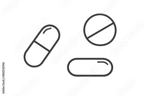 Minimalist icons of three pills on a gray background