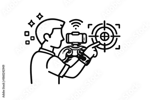 Person playing augmented reality game with smartphone and controller