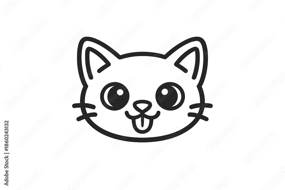 Obraz premium Cute cartoon cat face with tongue out, minimalist outline