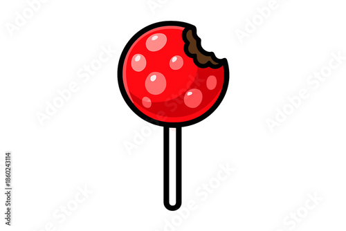 Bitten Red Lollipop with White Dots