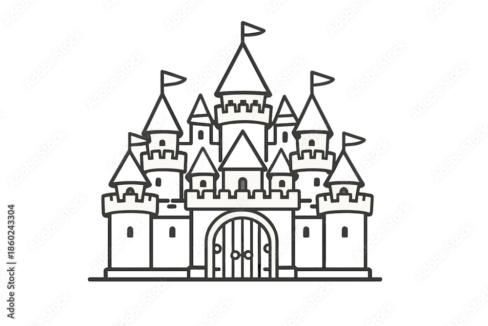 Obraz premium Fantasy Castle Illustration on Gray Background