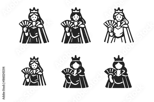 Set of six queen icons with fans